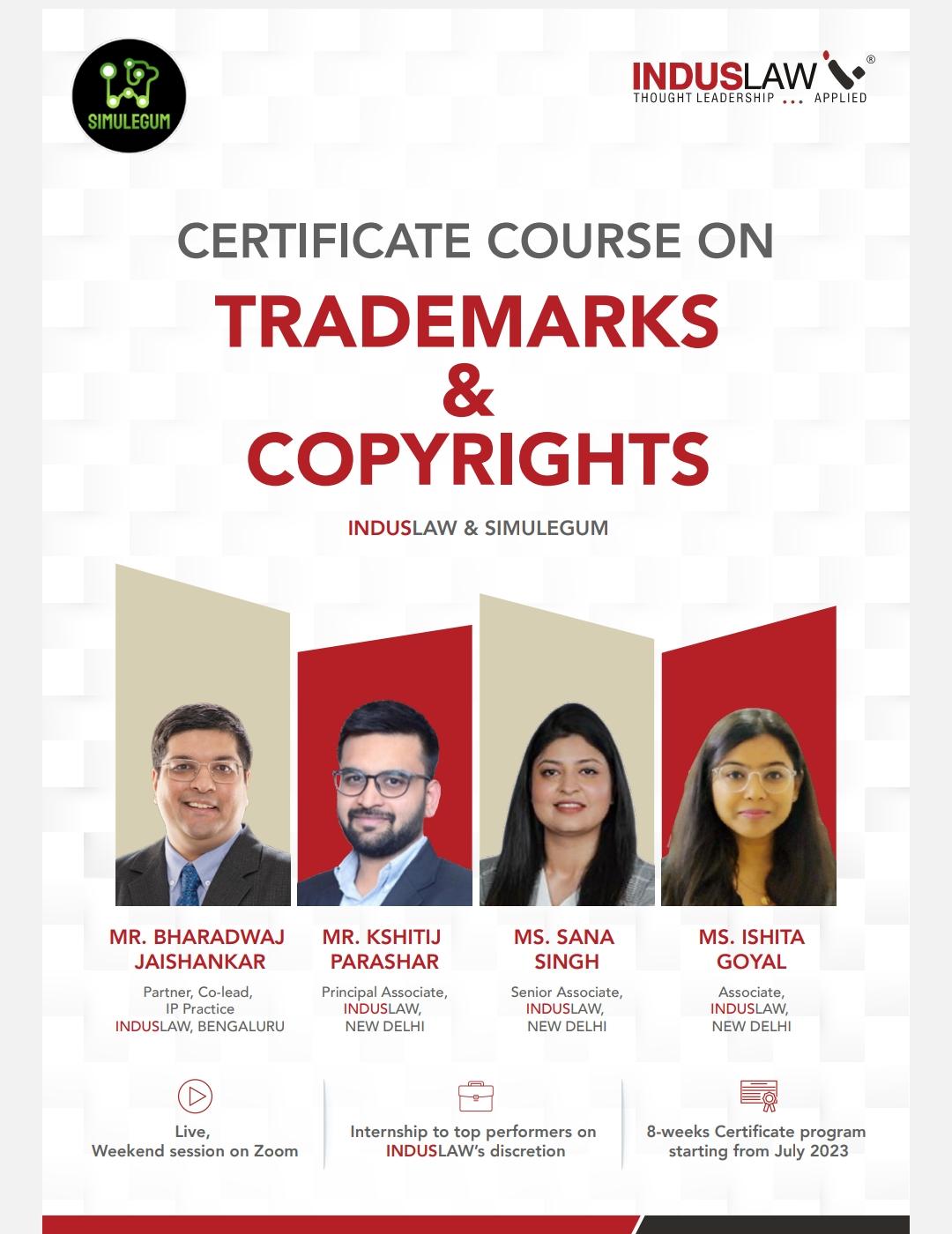 Certificate Course on Trademarks and Copyrights by IndusLaw and SimuLegum