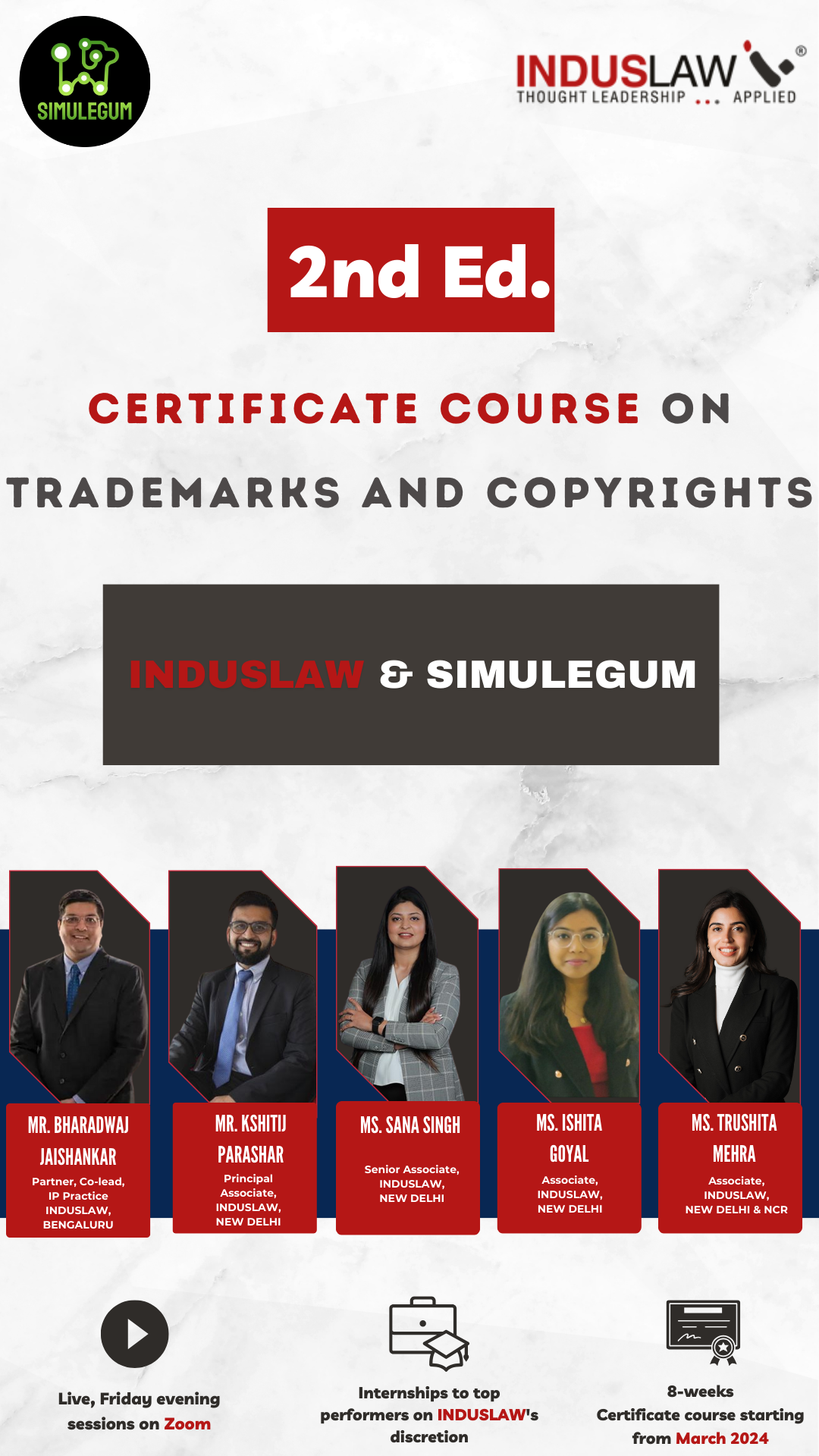 2nd Ed. Certificate Course on Trademarks & Copyrights by IndusLaw and SimuLegum