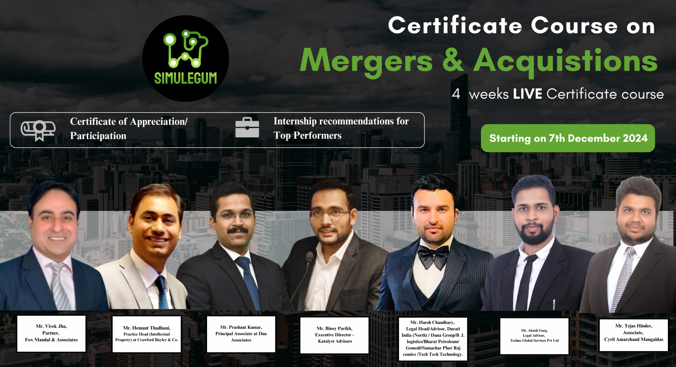 Certificate Course on Mergers & Acquisitions by SimuLegum