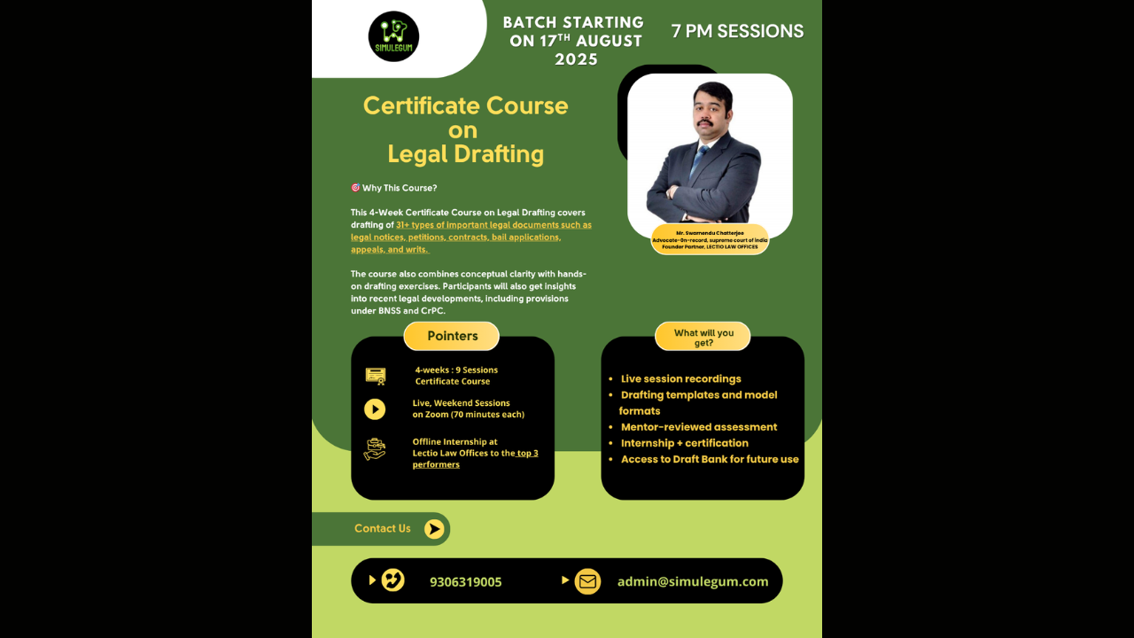 Certificate Course on Legal Drafting by SimuLegum