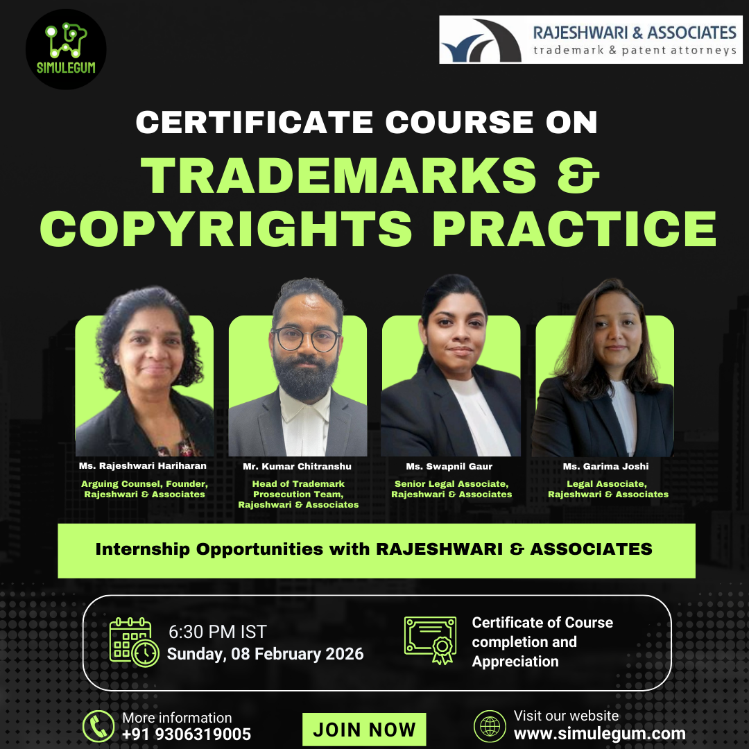 Certificate Course on Trademarks & Copyrights Practice by SimuLegum & Rajeshwari & Associates