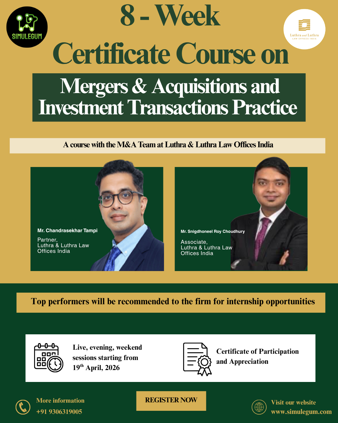 Certificate Course on M&A and Investment Transactions Practice in collaboration with the M&A team at Luthra & Luthra Law Offices India