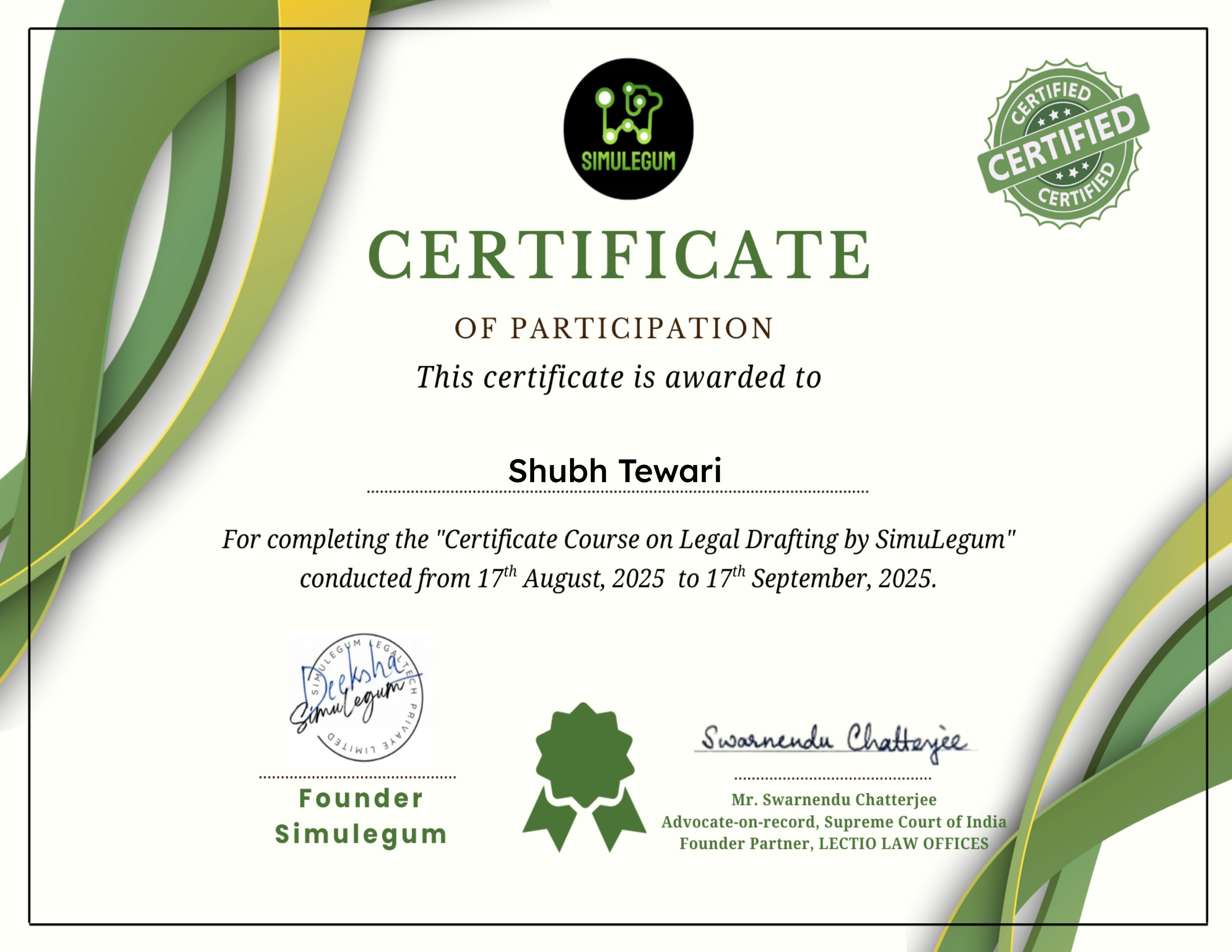 Certificate Course on Legal Drafting by SimuLegum
