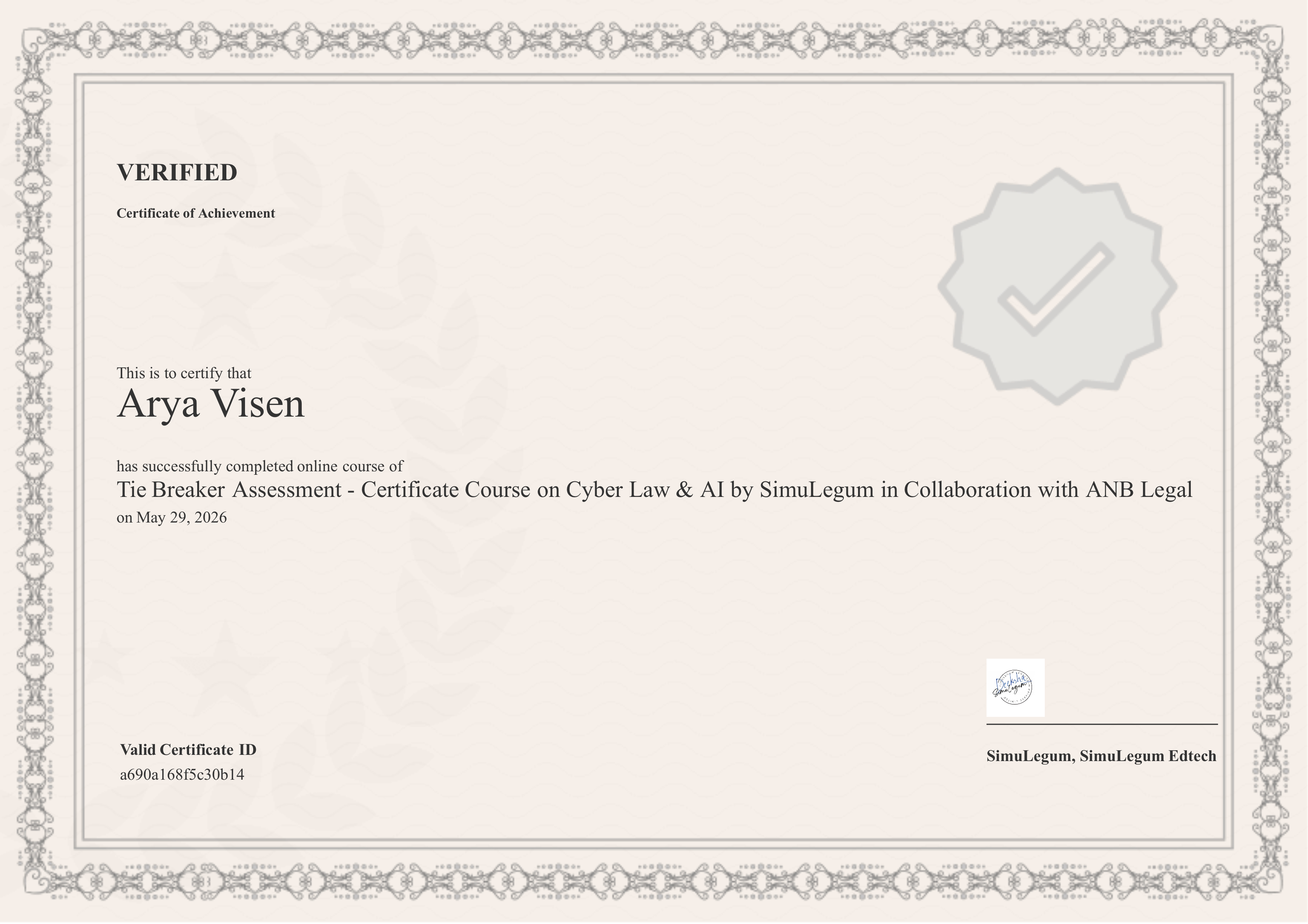 Tie Breaker Assessment - Certificate Course on Cyber Law & AI by SimuLegum in Collaboration with ANB Legal