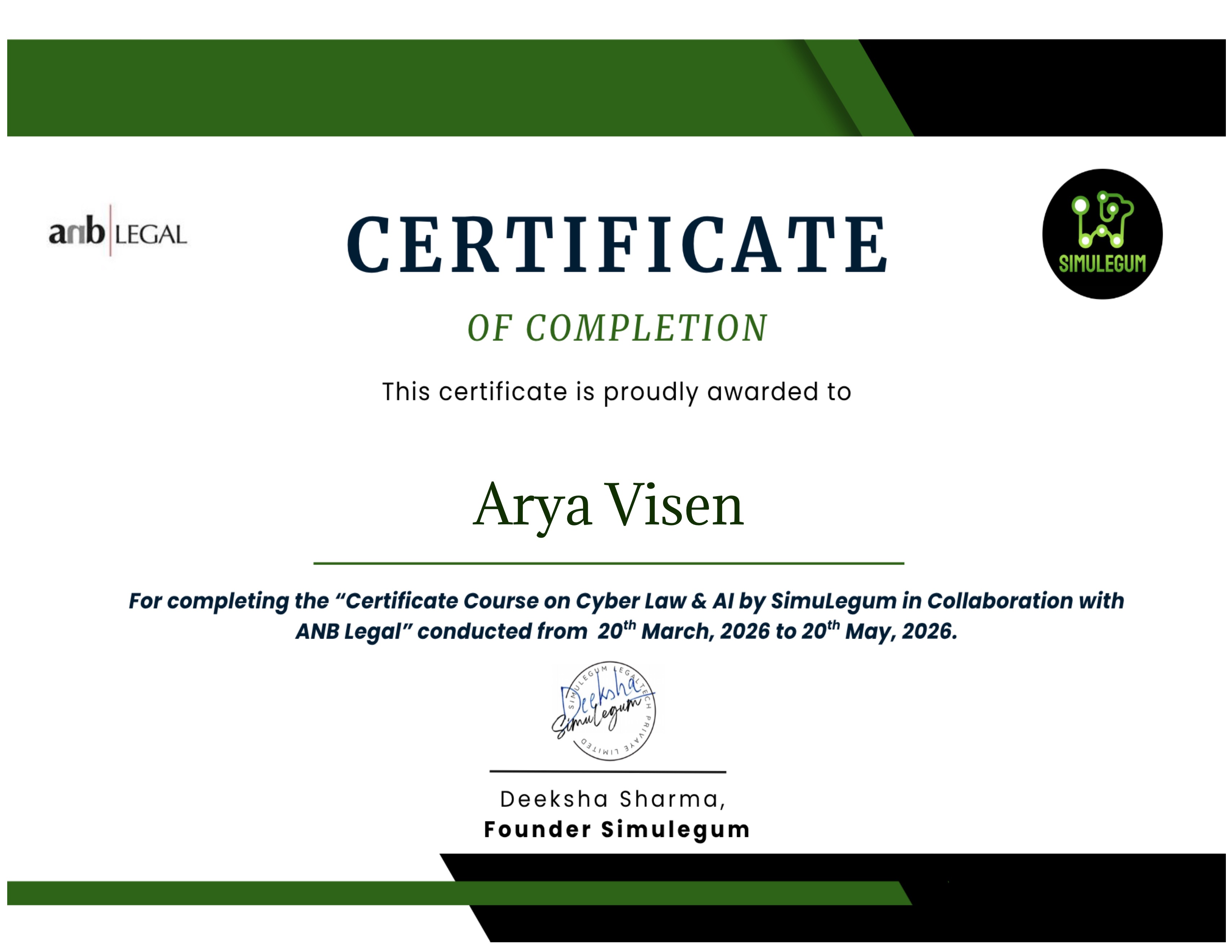 Certificate Course on Cyber Law & AI by SimuLegum in Collaboration with ANB Legal