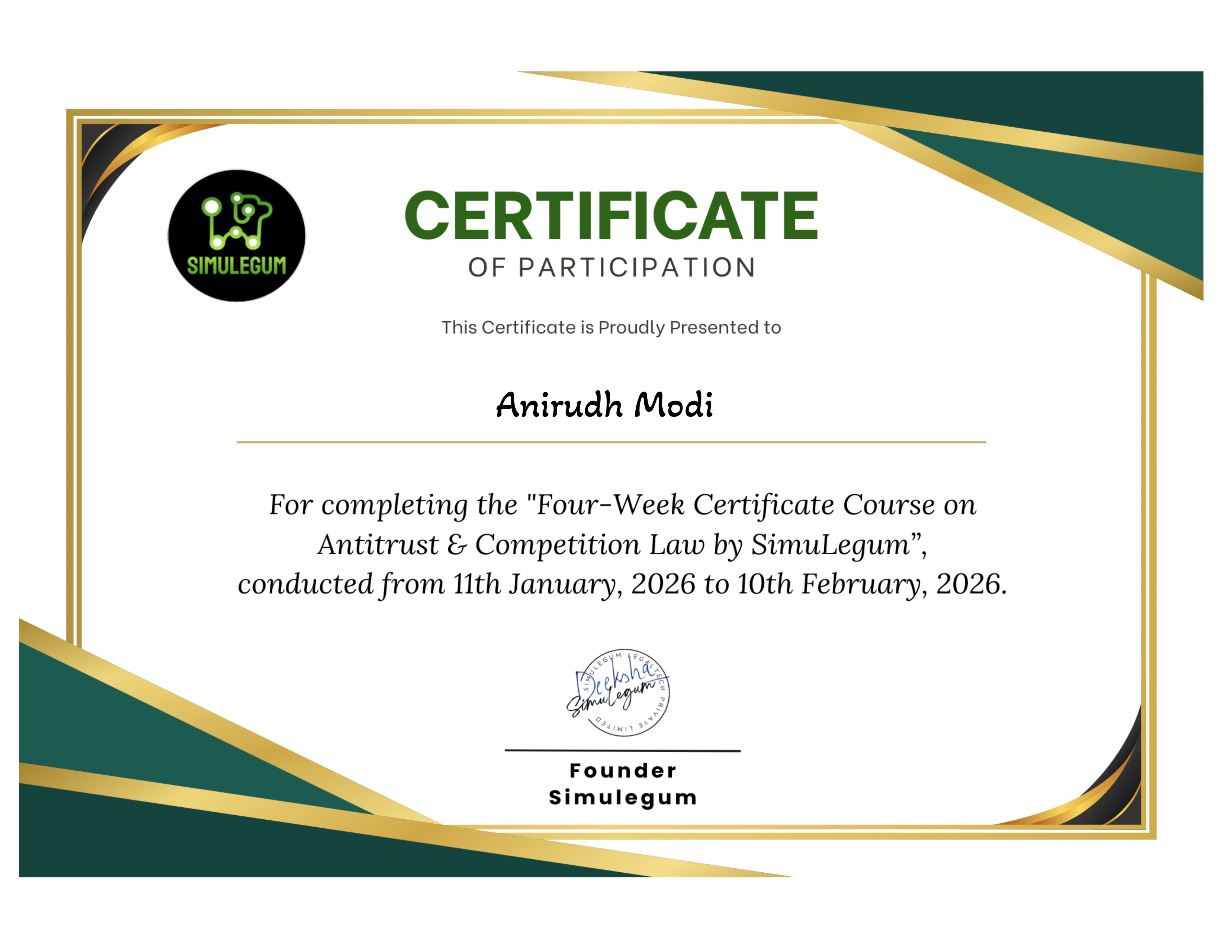 4-Week Certificate Course on Antitrust & Competition Law