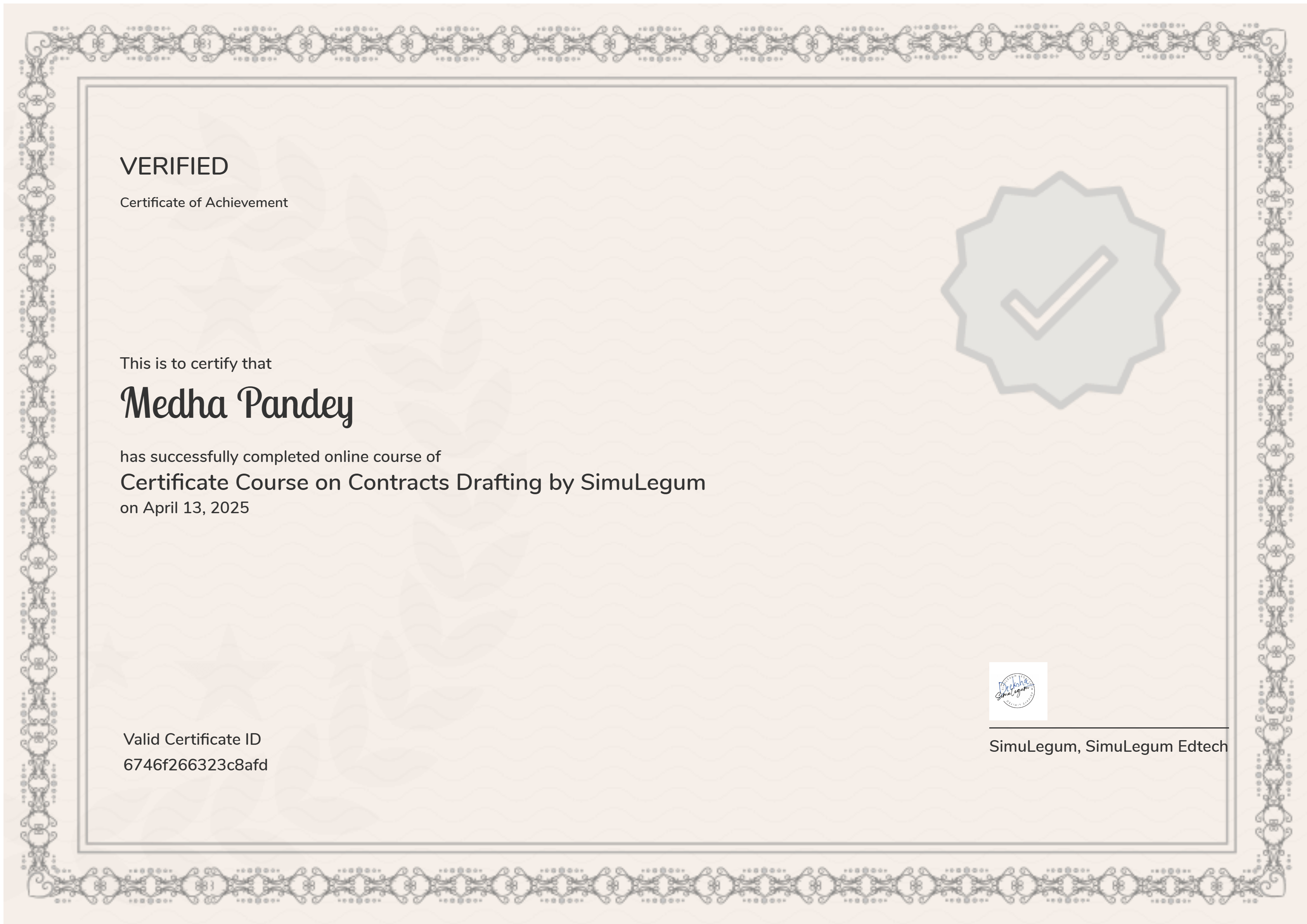 Certificate Course on Contracts Drafting by SimuLegum