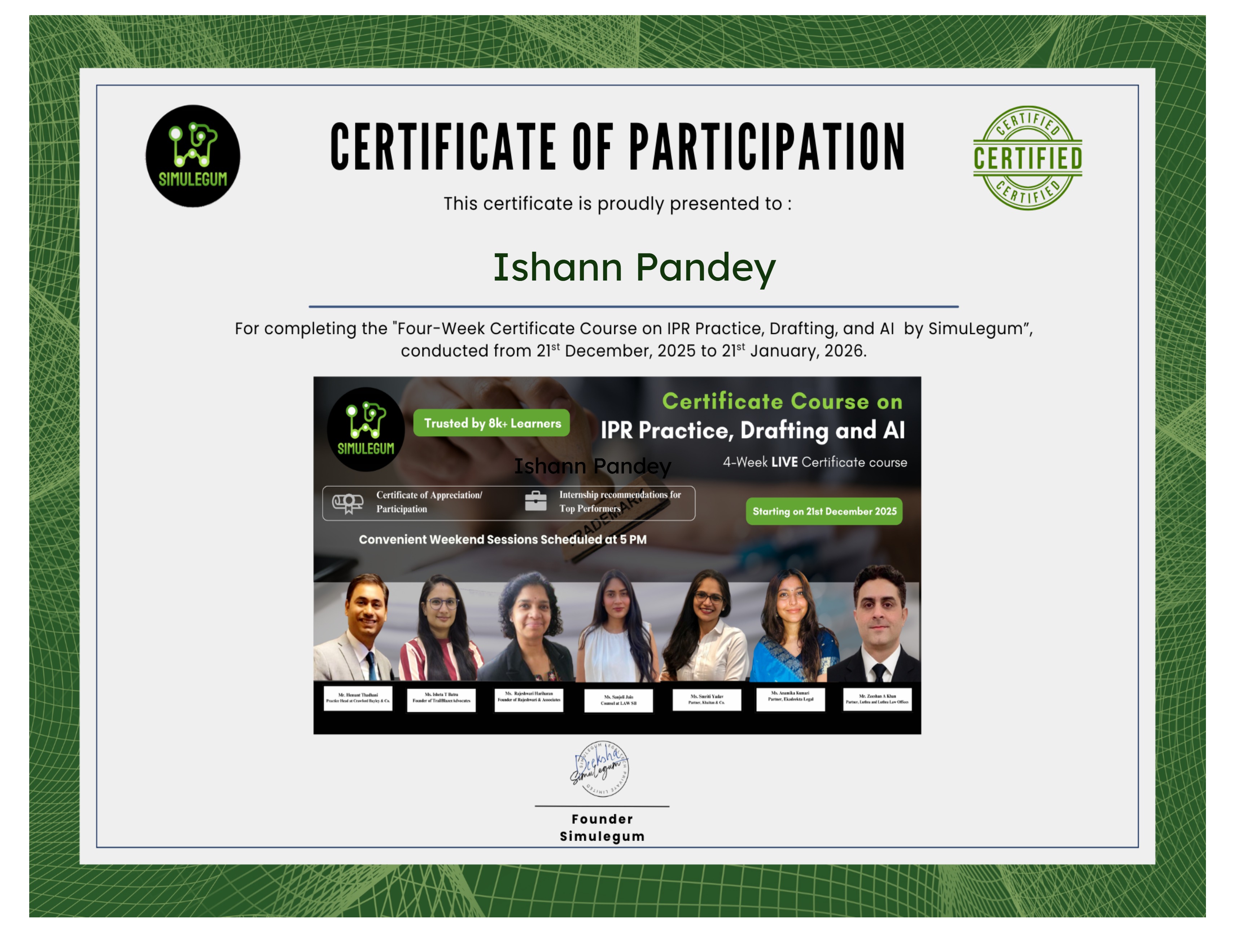 4-Week Certificate Course on IPR Practice, Drafting and AI